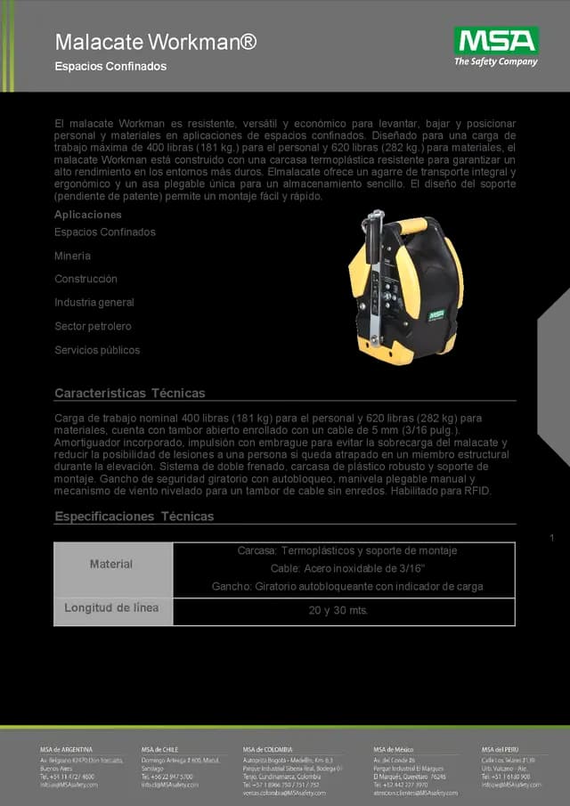 Imagen - MALACATE MSA WORKMAN 10153829 15 MTS